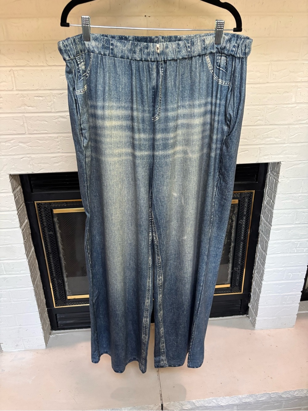 Washed Blue Wide-Leg Pull-On Denim Jeggings